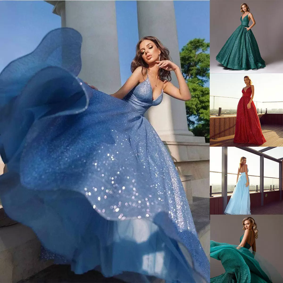 Элегантное вечернее платье А-силуэт V-образный вырез с sequins без рукавов открытое задняя спина великолепное балльное платье для вечеринки платье-веситдо