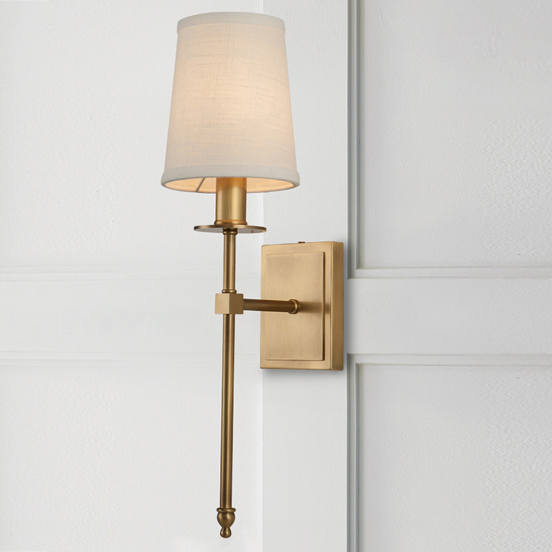 客厅化妆台镜前灯简约美式卧室床头楼梯走廊过道全铜轻奢布罩壁灯