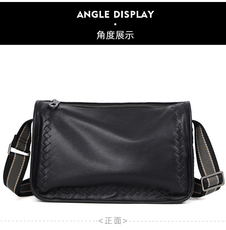 Túi đeo chéo nam da thật dệt đan 29×11×17 cm — Màu đen da bò, Màu đen da cừu chi tiết 12