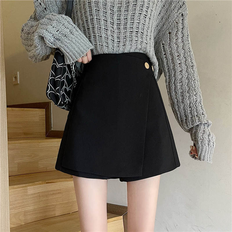 Short skirt women's high waist slimming irregular suit culottes 2023 autumn A- line belly covering casual fashion skirt pants