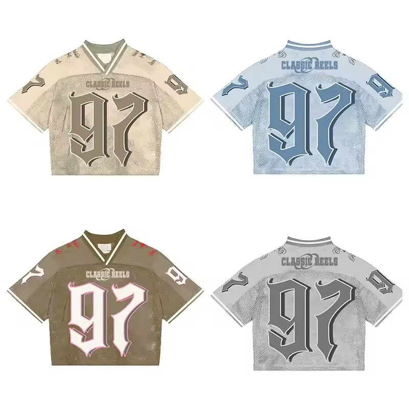 Tf Custom Streetwear Fashion Rugby Shirt Embroidery Design Logo Mesh Cut American Football Jersey