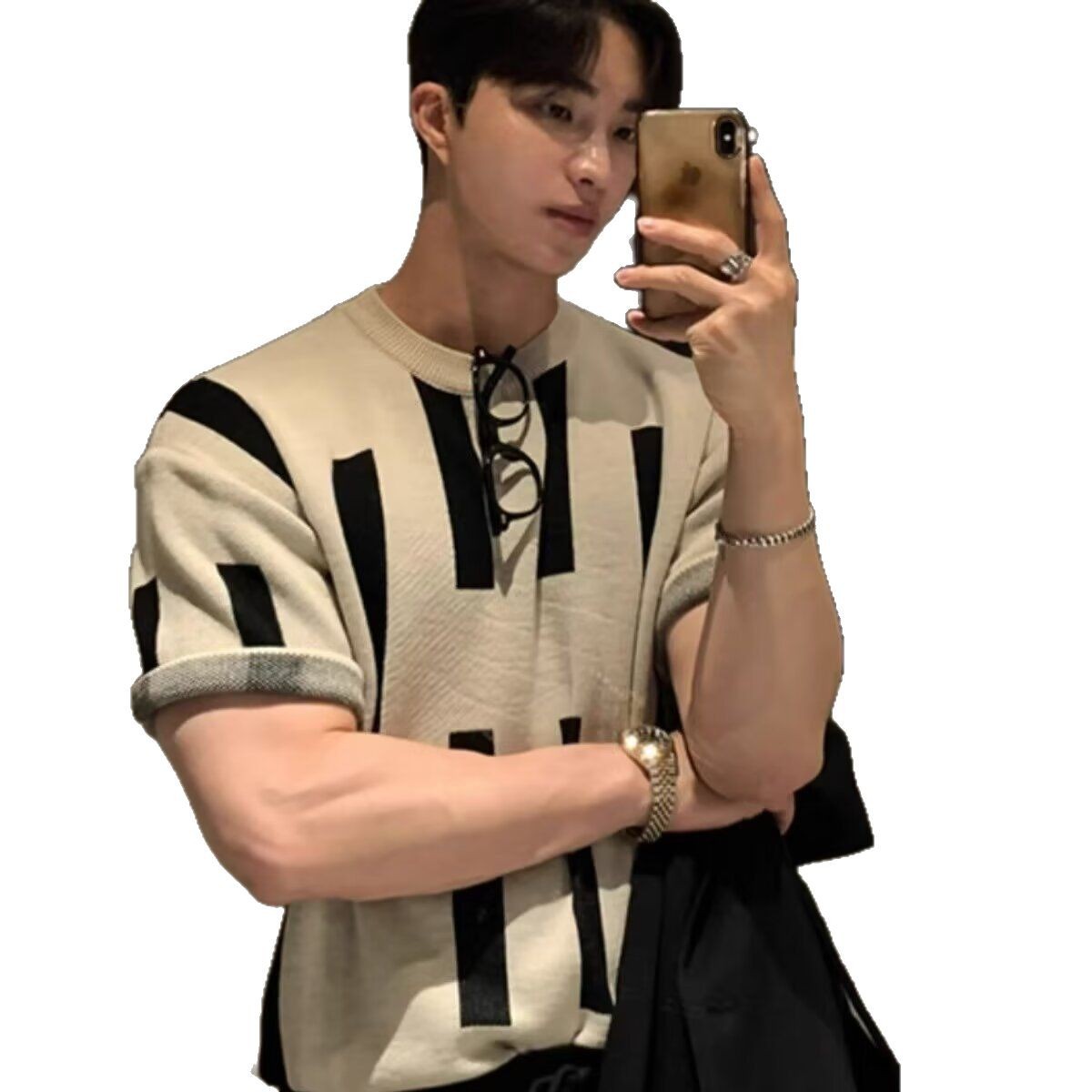 Verano nueva camiseta de manga corta para hombres hielo delgado rayas de negocios de moda casual camiseta comercio exterior al por mayor transfronterizo