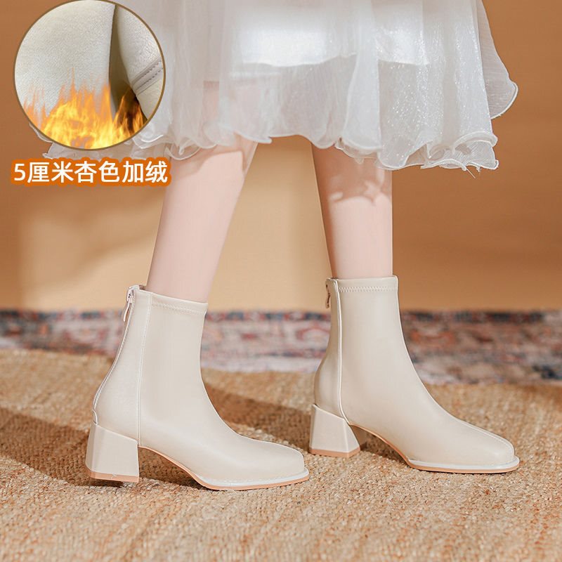 瘦瘦靴白色高跟短靴女2025秋东法式新款配裙子的洋气小短踝靴子|undefined