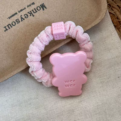 Pink bow hair tie, acetate Saç üçün rezinlər - pink-circle-medium-bear