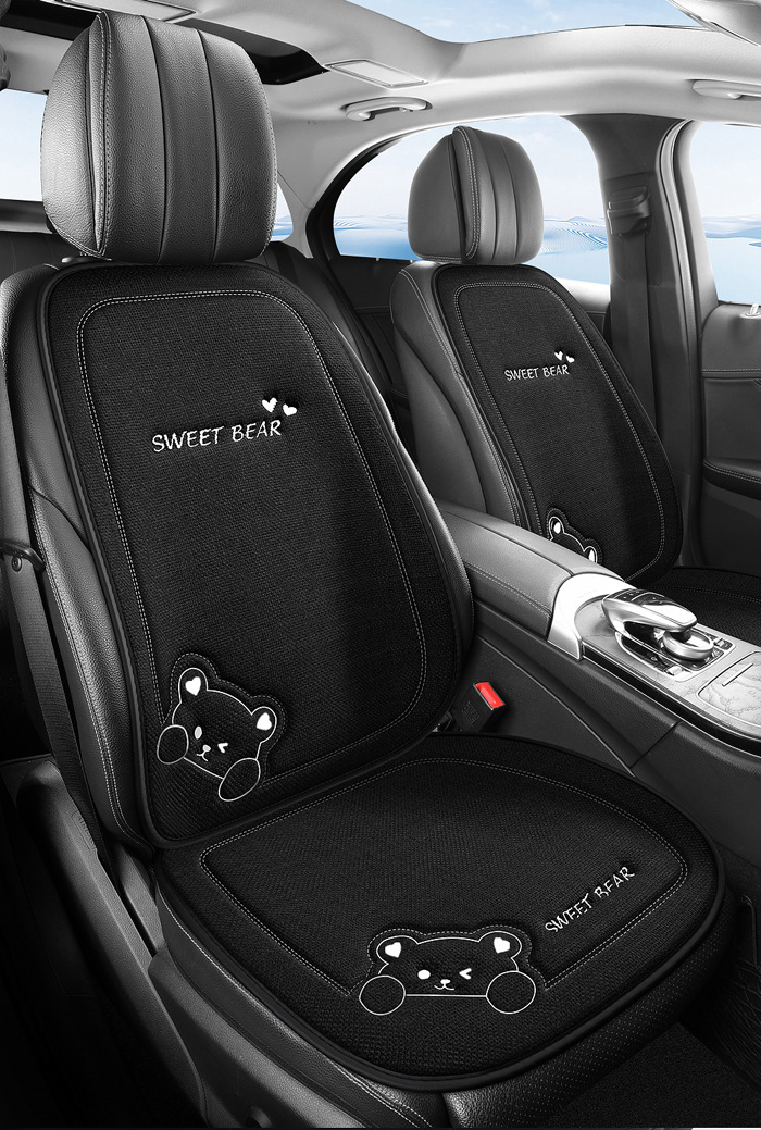 Car Seat Cushion for All Seasons, Linen Cartoon Rear Seat Cushion, Single-Piece Seat Cover for Women