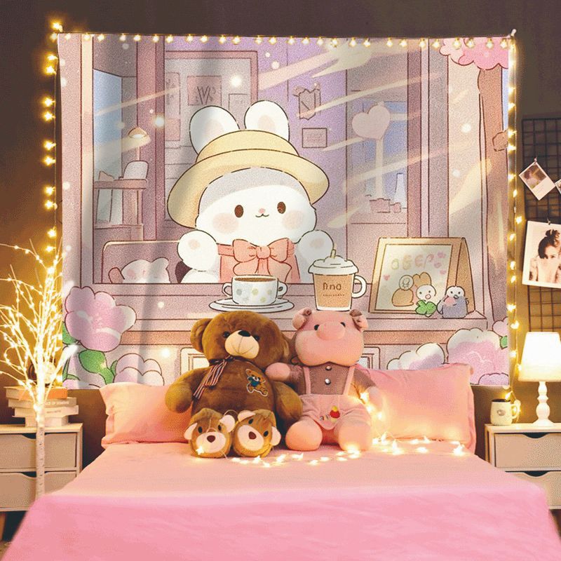 かわいいインスタイルアニメーションイラスト癒し背景布ルームベッドサイド寮レイアウト装飾ライブブロードキャスト吊り布タペストリー|undefined