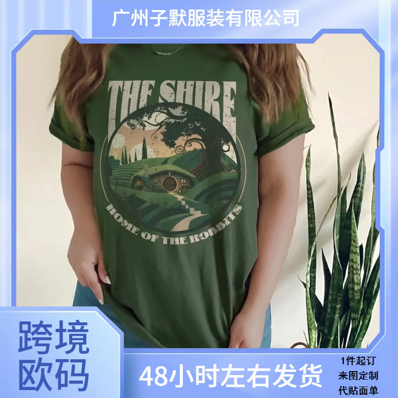 The Hobbit Shirt for Women, Vintage Shire Shirt with Printed Pattern, Casual Short-Sleeve Round Neck Unisex