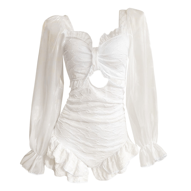 Nuevo traje de baño de una pieza sexy coreano, estilo universitario femenino, manga larga, pecho pequeño, súper hada, traje de baño de aguas termales