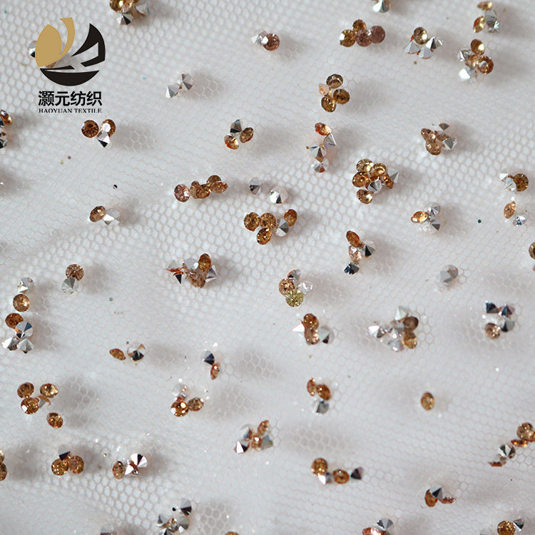 Nuevo sitio de malla de industria pesada multicolor pantalla completa diamante sequinado proceso de diamante tela de vestido de boda