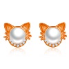 Korean version of fashion simplicity diamond -mosaic cat earrings Women's creative animal earrings manufacturers' supply agent