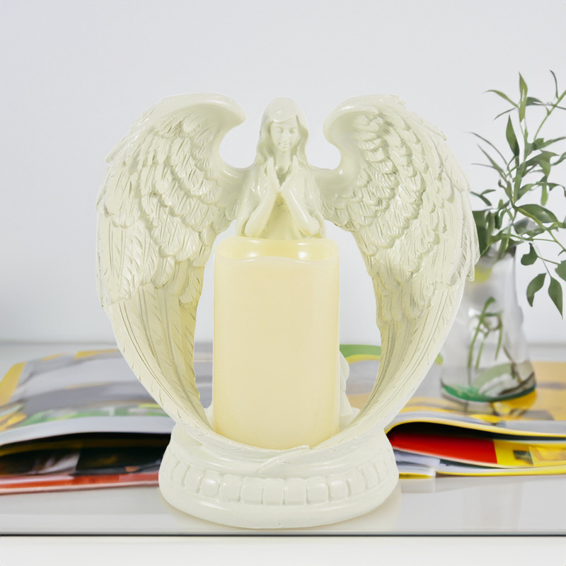  European-Style Angel Candlestick Living Room Tabletop Ornaments Electronic Candle Resin Crafts Handmade Jewelry