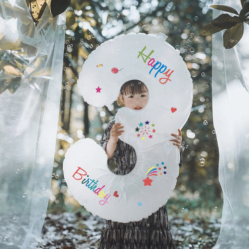 White Birthday Digital Smiley Daisy Aluminum Film Balloon Baby Birthday Photo Props Digital Decoration Internet Celebrity Sun