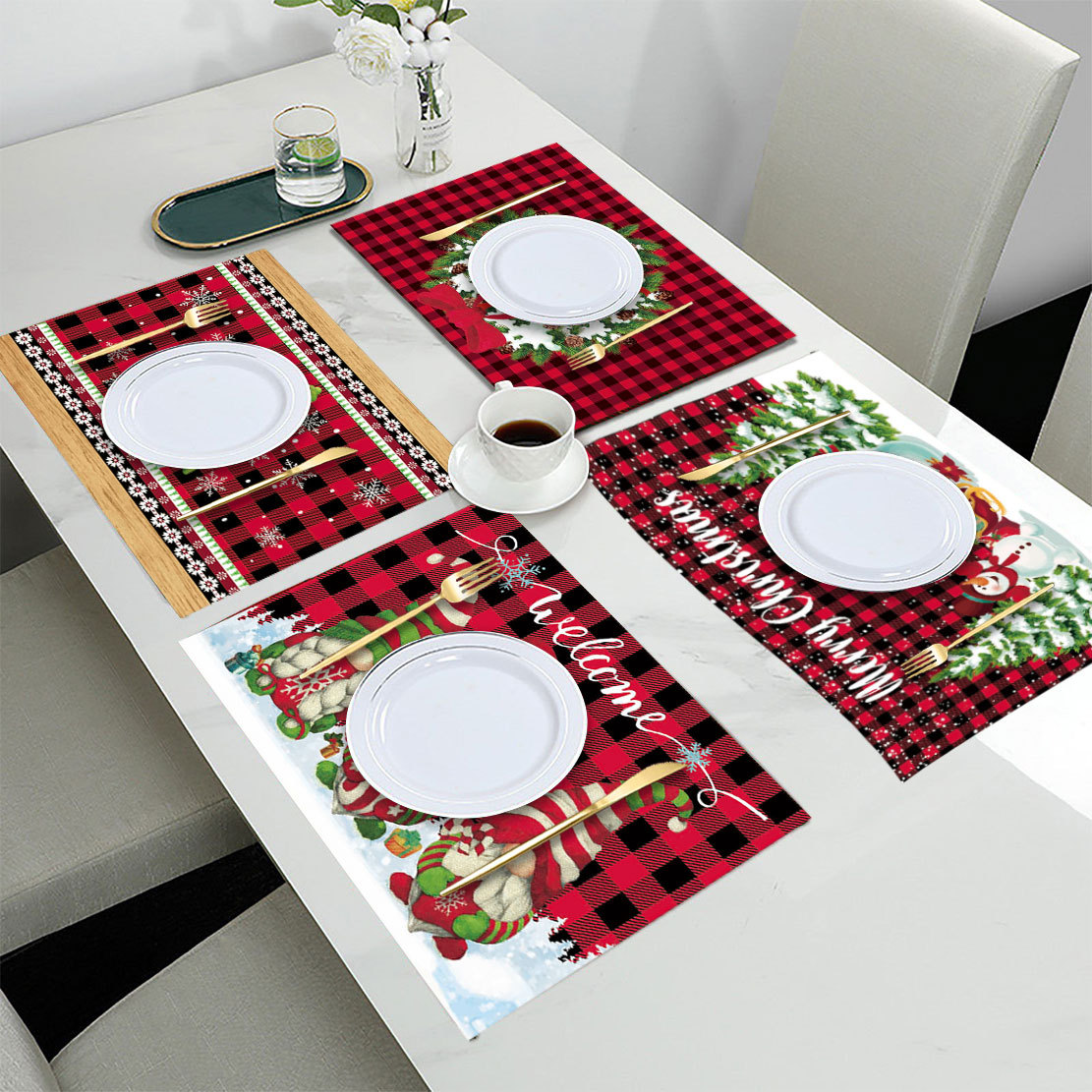 Christmas decoration placemats New style printed tableware insulation pads simple and versatile western placemats_voghion.com