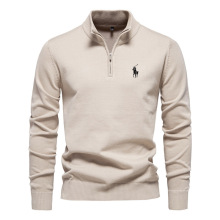 2025新款纯色纯棉毛衣跨境外贸男立领半拉链修身男士针织衫上衣