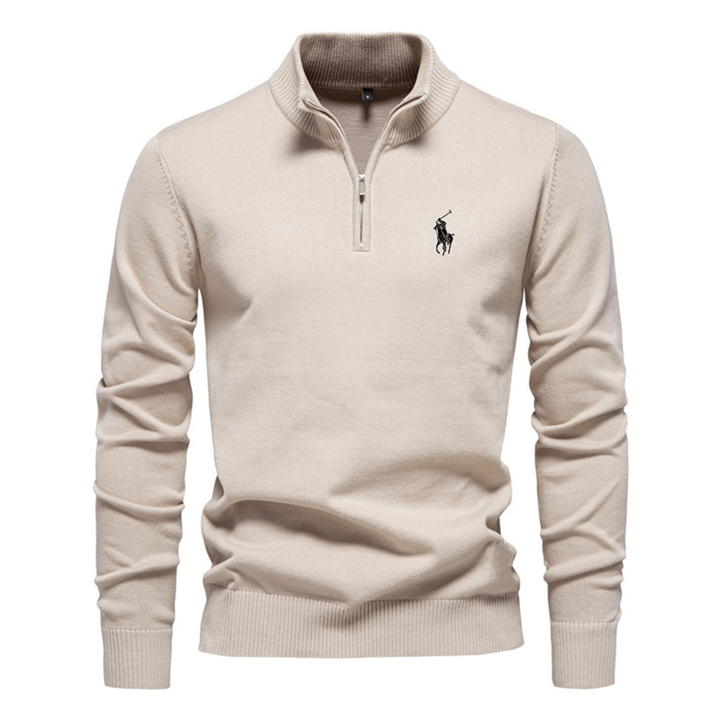 2025新款纯色纯棉毛衣跨境外贸男立领半拉链修身男士针织衫上衣