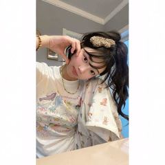卡通涂鸦印花正肩t恤女夏季百搭修身小个子纯棉短袖上衣时尚百搭