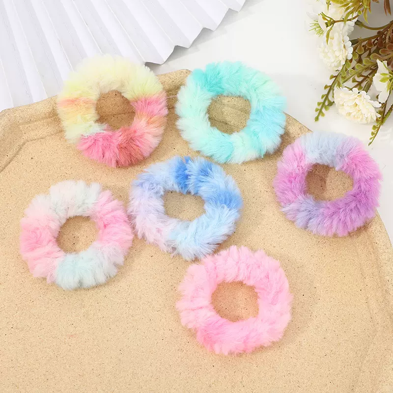 厂家直销网红女丸子头小号仿兔渐变色毛绒发圈温暖可爱头绳批发