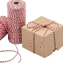 跨境2mm双色红白棉绳圣诞装饰礼物礼品捆绑织带绳子100米两股批发