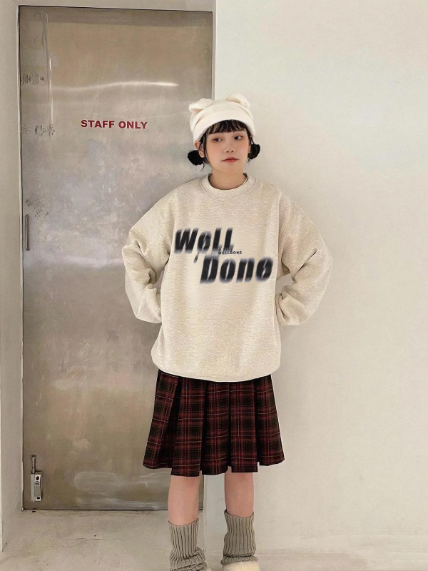 welldone幻影印花秋冬新款加绒高街宽松圆领套头卫衣男女情侣上衣|undefined