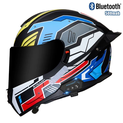 Motosiklet kaskı (dəbilqə) – certification motorcycle helmet double - colorful-mecha-tea-mirror-bluetooth-m