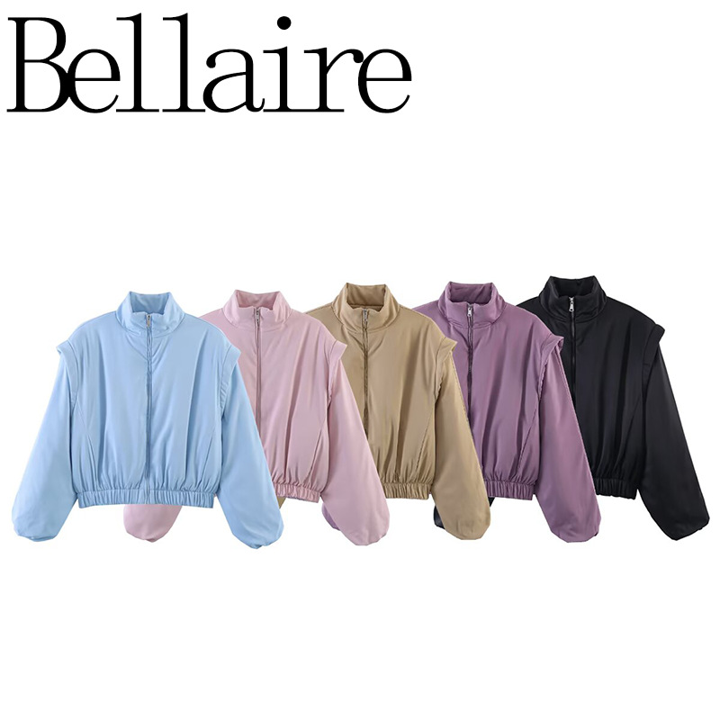 ZA comercio exterior al por mayor estilo europeo y americano moda francesa de mujer temperamento casual 5 colores hombro perfilado abrigo de algodón image 1