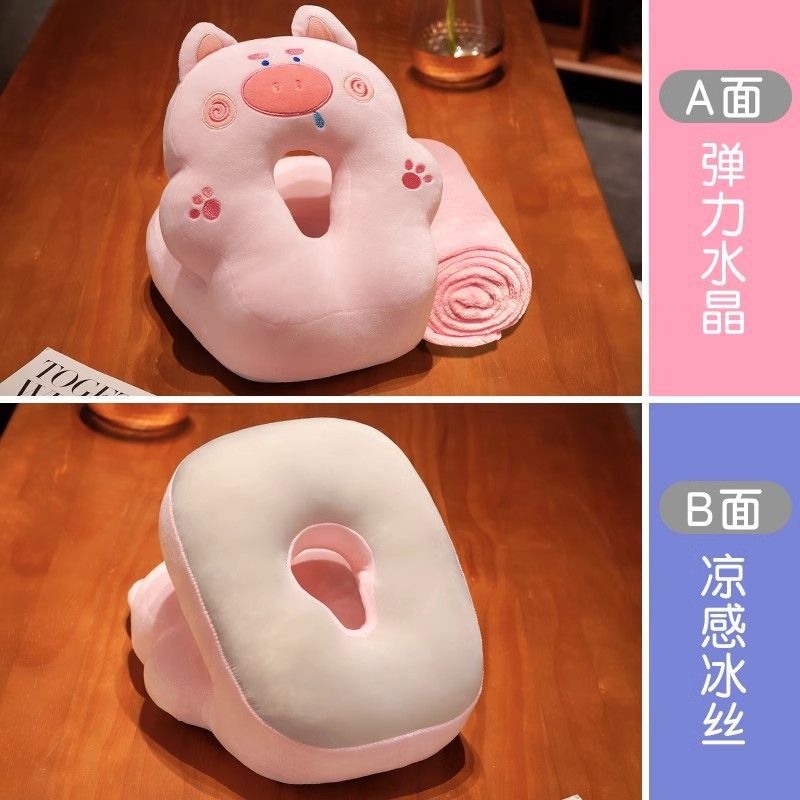 콧물 핑크 돼지 낮잠 베개 + 핑크 담요 1* 1.7m