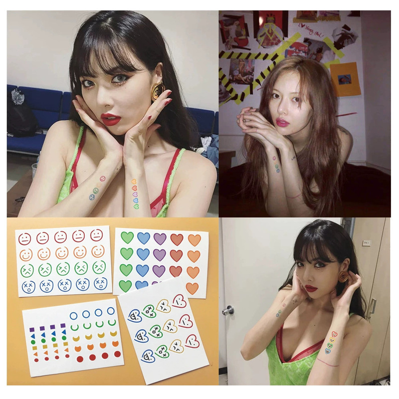 Dhz Jin Hyuna Tattoo Stickers with the Same Colorful Smiley Ins Style Cute Girl Heart Tattoo Stickers Semi-Permanent