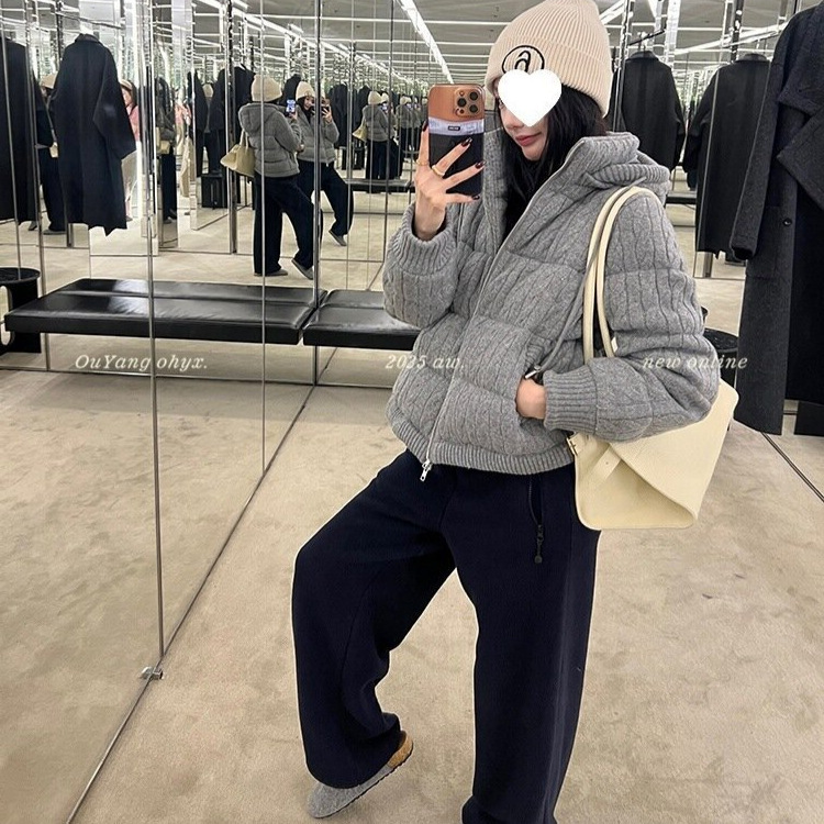 Ouyang [Private Label! High-Quality Warm Wool] Wool Cable Knit down Jacket Thickened Winter Coat/Vest