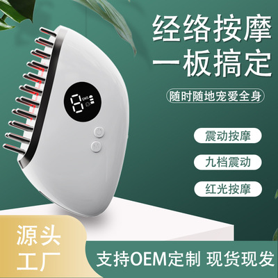 [电动按摩梳红蓝光震动头皮经络刷头部滚珠梳刮痧仪头部按摩疗愈仪]