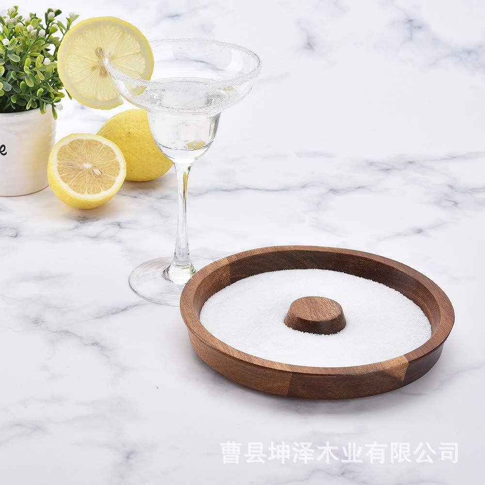 跨境木质鸡尾酒沾盐盘 威士忌调酒糖边盘研磨器圆形盐边盘