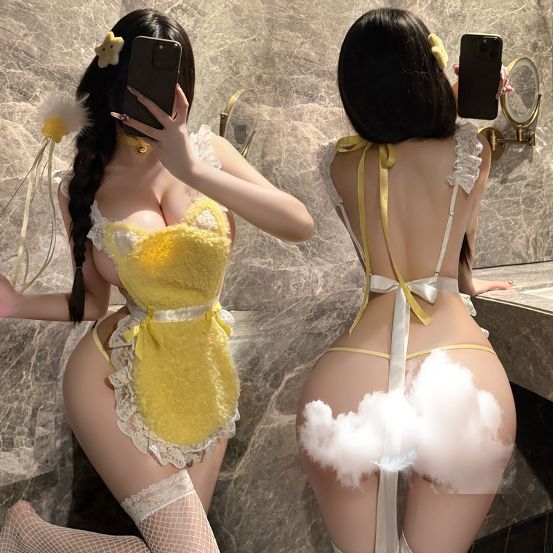Manyan Sexy Intimates Female Sexy Plush Lace Apron Cute Lace Suspender Cat Maid Uniform 100655