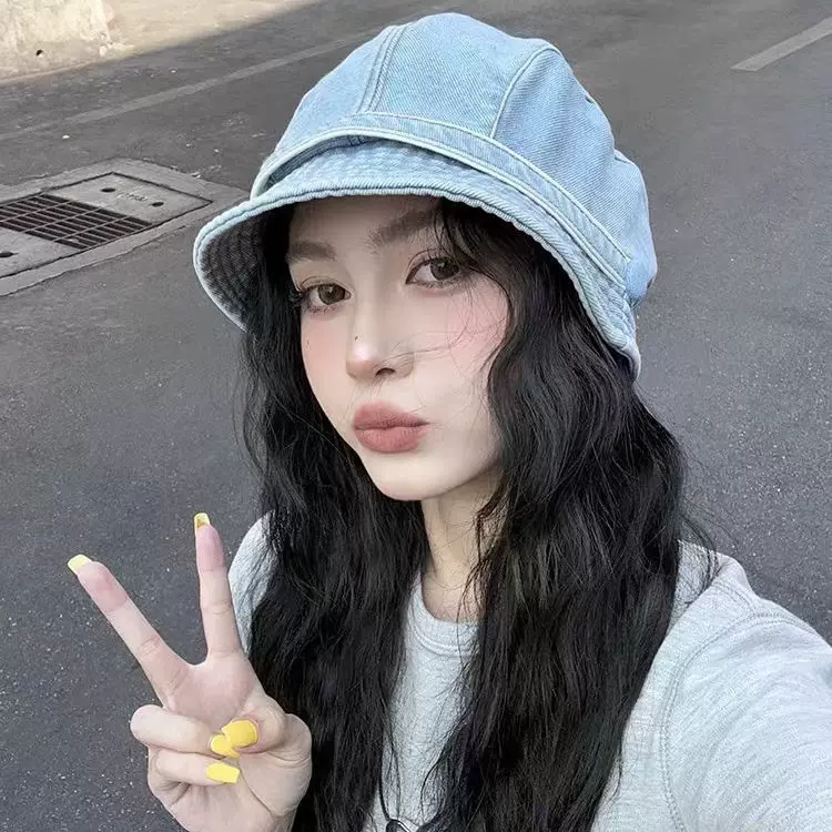 牛仔贝雷帽春夏季薄款韩系复古显脸小云朵八角帽户外遮阳画家帽子