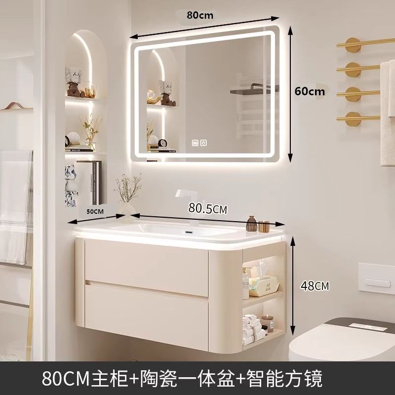 Cerámica integrada cuenca crema estilo baño gabinete combinación simple lavado de manos lavabo baño lado gabinete