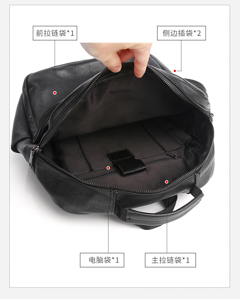 Balo da thật Lion Leiden sức chứa lớn, da bò lớp đầu, chống nước, phù hợp laptop 17 inch — Màu đen chi tiết 5
