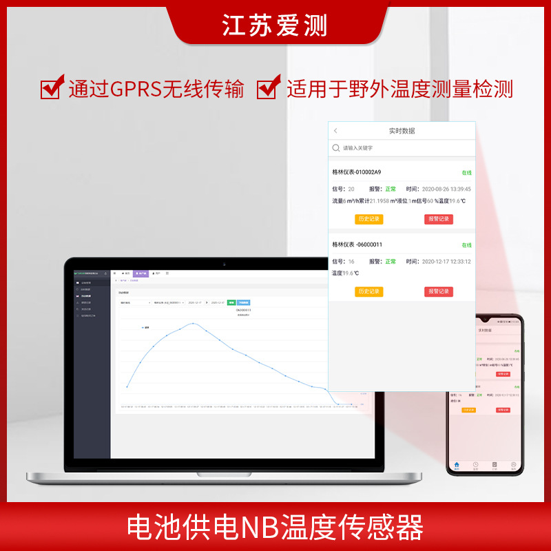 无线NB/4G温度变送传感器电池供电温度显示无线手机电脑查看API