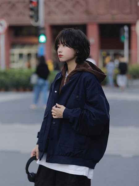 Demi-season Japanese retro jacket with hood for men and women