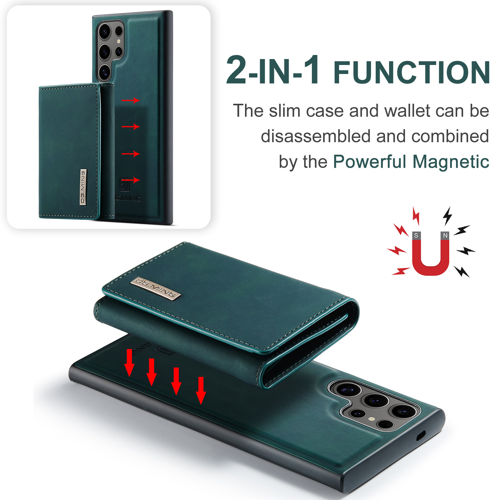 M1 für Samsung S24 Ultra Multifunktions-Geldbörsen-Schutzhülle S23 Ultra Magnetische geteilte Geldbörsen-Lederhülle_voghion.com