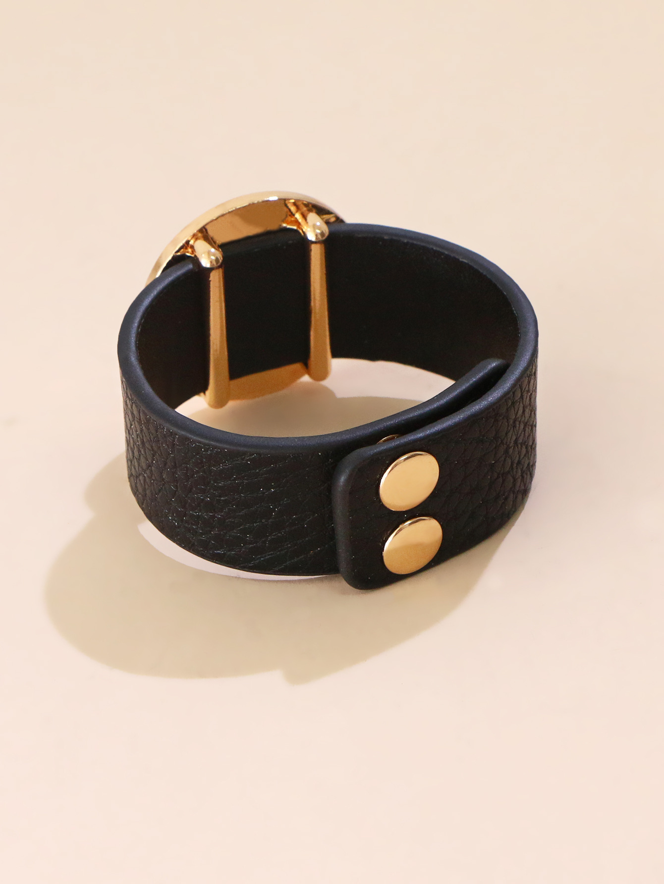 Retro Adjustable Round Metal Bracelet Rhinestone Imitation Leather Bracelet