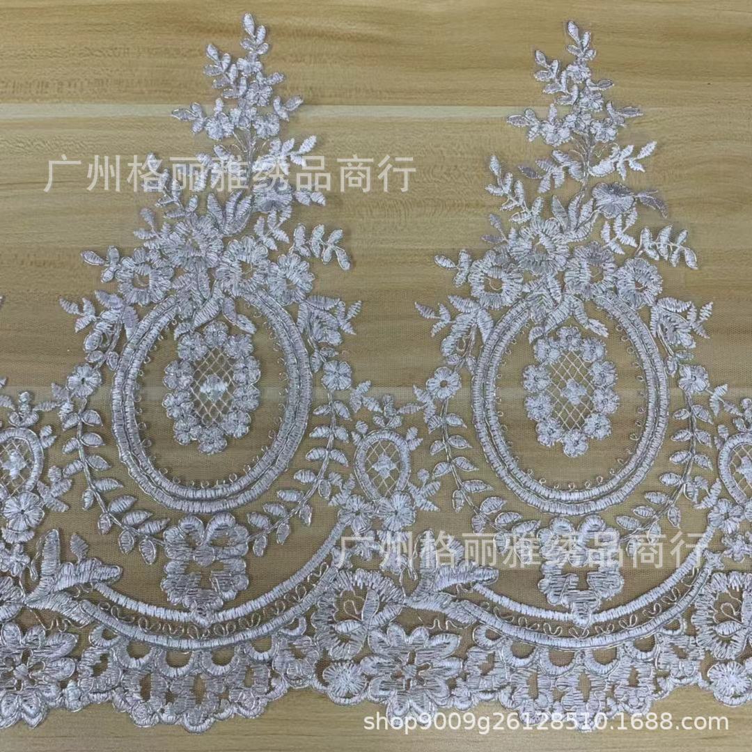 外贸刺绣车骨蕾丝 K银骨绳裙摆头饰头纱 婚纱花边 牛仔服装辅料