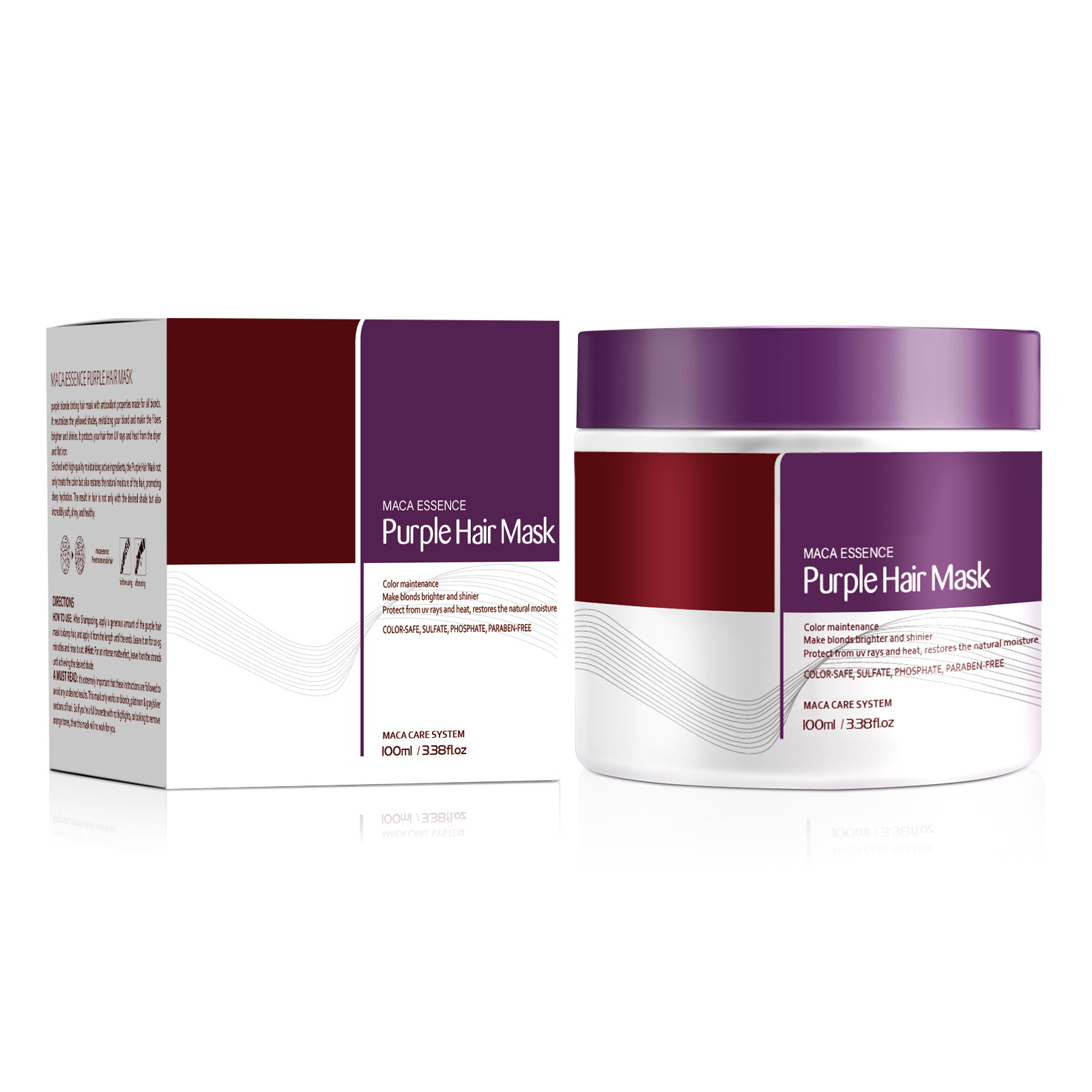 Máscara para el cabello de colágeno transfronteriza, máscara para el cabello de reparación profunda, máscara para el cabello púrpura, máscara para el cabello suave y limpia profunda