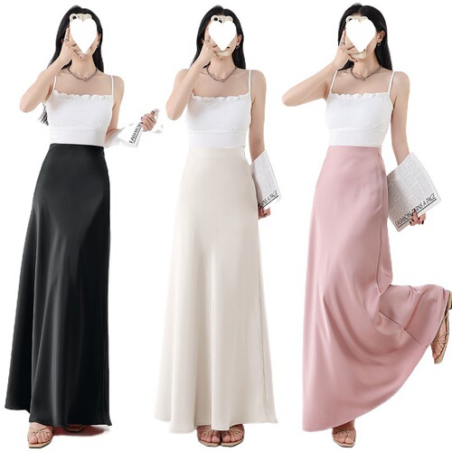 Large size satin fishtail skirt, women's new style spring and summer high waist, draping package, hip medium and long A-line skirt, slightly fat