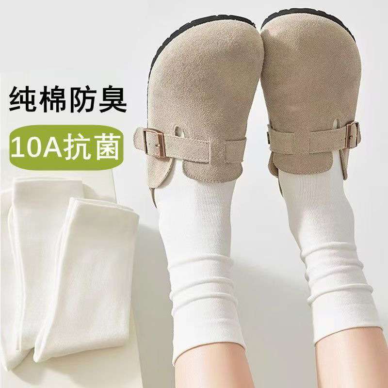 白色袜子女夏季薄款长筒堆堆袜纯棉袜子中长款10A抗菌防臭月子袜|undefined