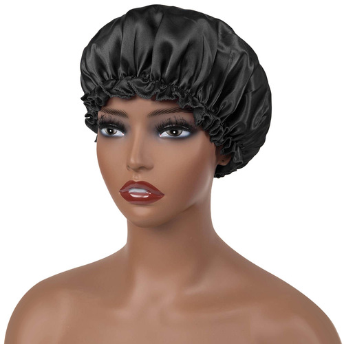Cross-border single-layer satin sleep hat, beauty hair care solid color elastic round top bath hat, stain bonnet