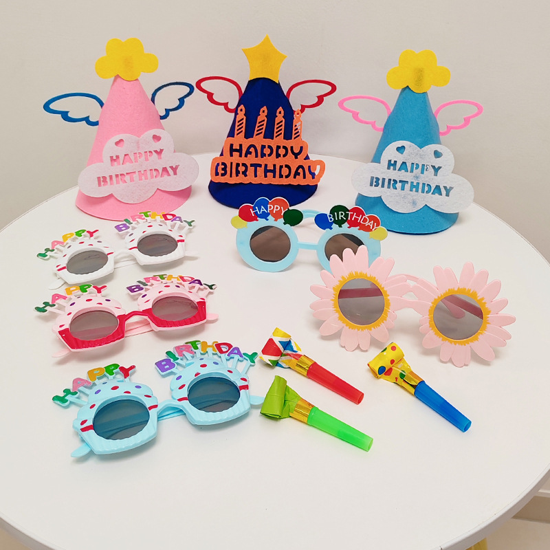 Children's Birthday Hats, Glasses, Baby Headwear, One-Year-Old Party, Holiday Cake Decoration, Scene Theme Layout Props