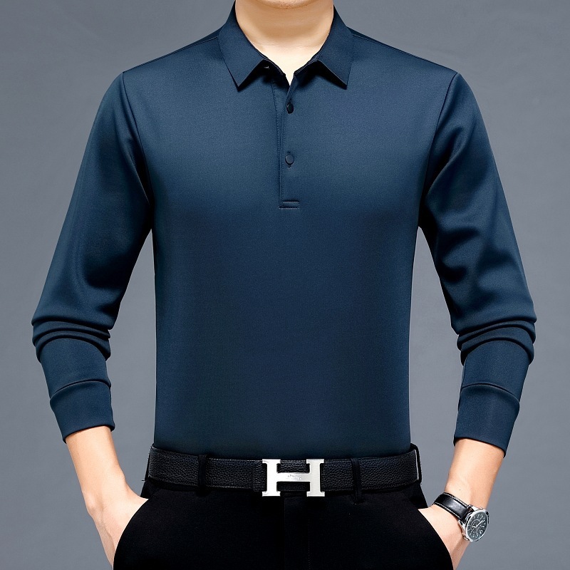 专柜高级感中年爸爸POLO衫男式秋冬新款时尚简约上衣加绒保暖男装