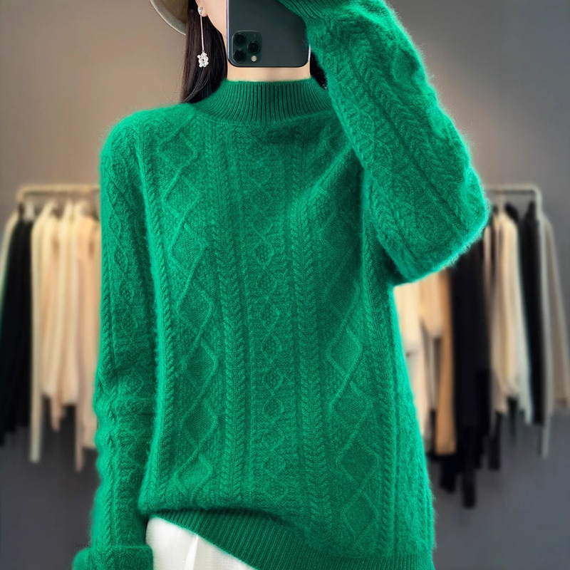 100% Wool Half Turtleneck Cable Thickeneded Knitwear Women's Autumn and Winter New Pure Knitwear Pullover Knitwear Bottoming Shirt 100% Wool Half Turtleneck Cable Thickeneded Knitwear Women's Autumn and Winter New Pure Knitwear Pullover Knitwear Bottoming Shirt
