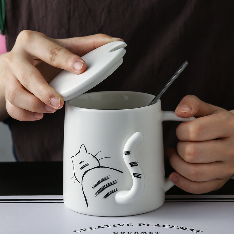 Taza de Cerámica Gato Tridimensional, Taza de Agua/Té/Café para Hogar u Oficina, Regalo de Graduación