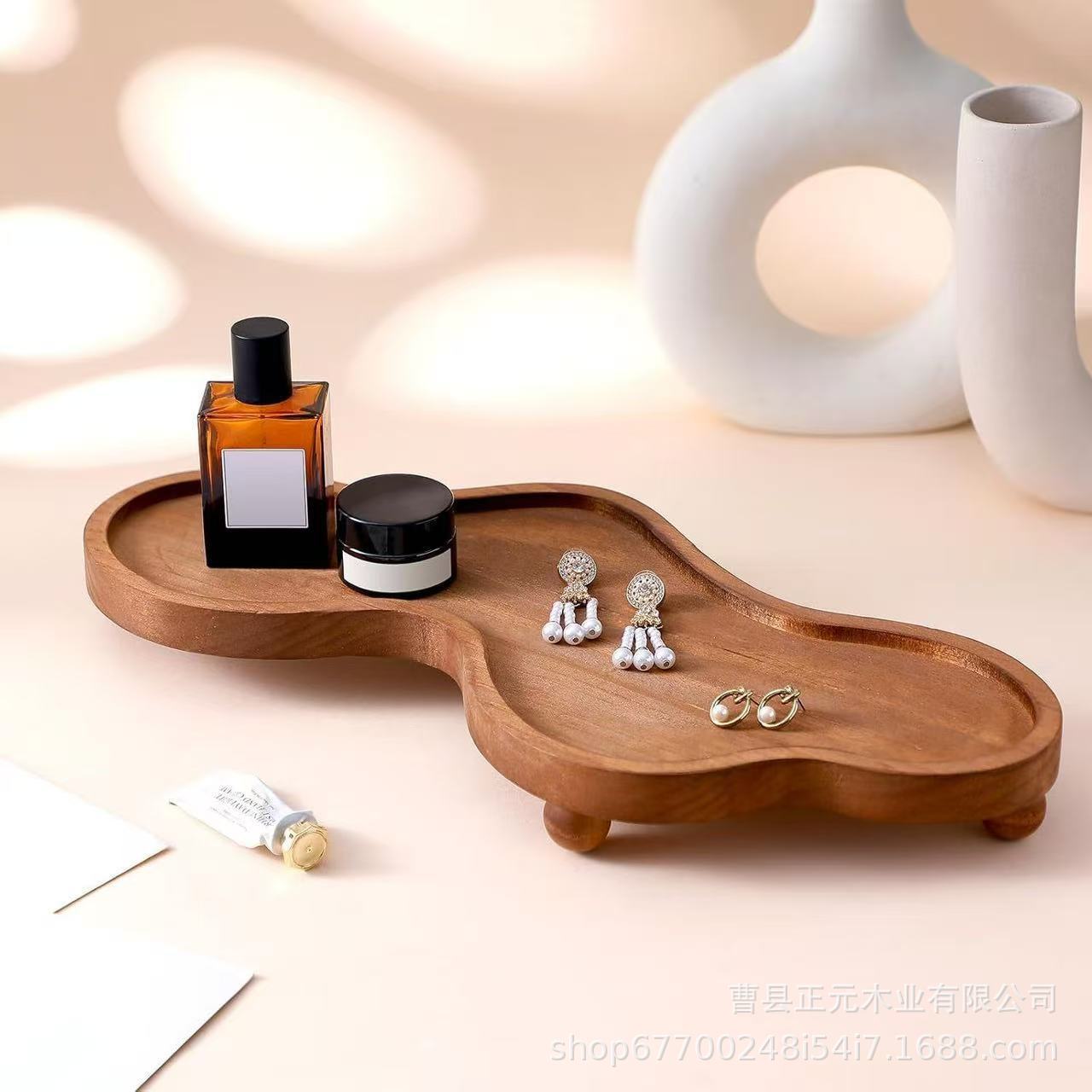 Wooden Perfume Tray, Irregular Jewelry Display Base, Desktop Decorative Tray, Cosmetics and Aromatherapy Accessories Storage Tray
