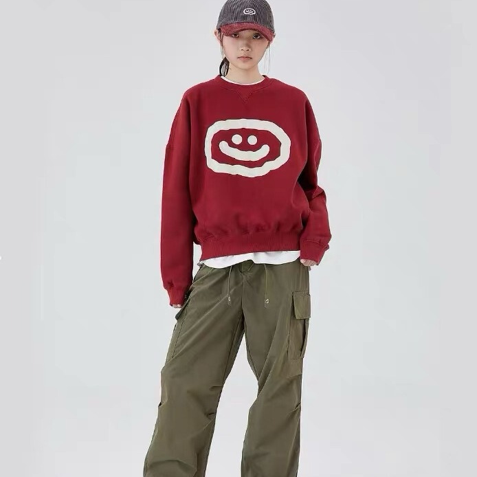 Now South Korea Dongdaemun designer oo **l red fleece-lined soft glutinous thick Smiley sweater