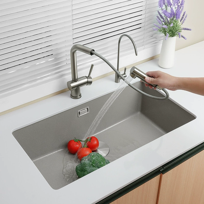 Резиновая раковина Fujida Gray Quartz Sink Granite Kitchen Washing Basin Dish Pot Under Counter Basin Balcony Size Single Tank